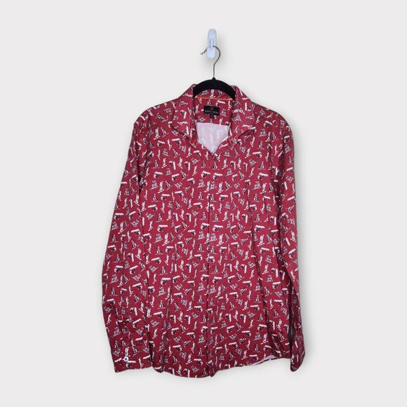 Simon Carter Red Snowboard Print Shirt Long Sleeve Button Front Men's 42/Large - Picture 1 of 9